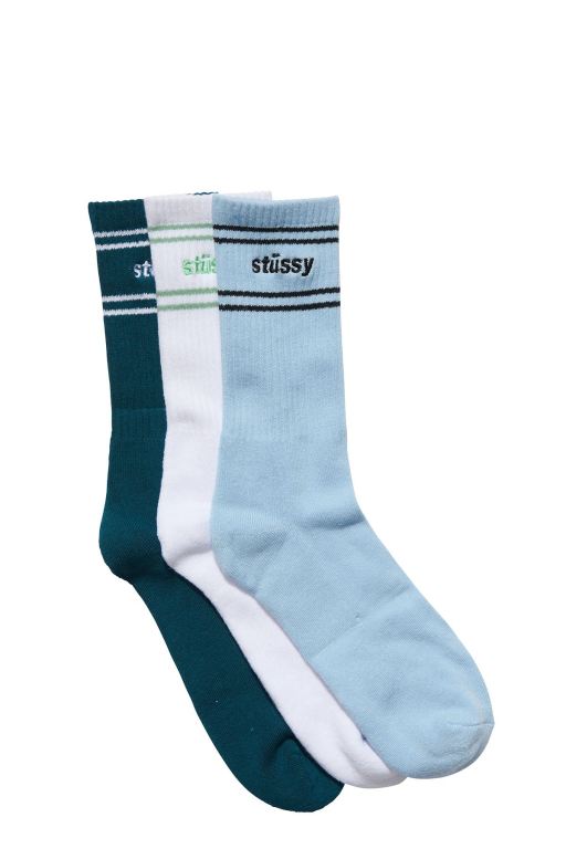 Stussy Mens Italic (3 Pack) Socks Green - RMFDO4032